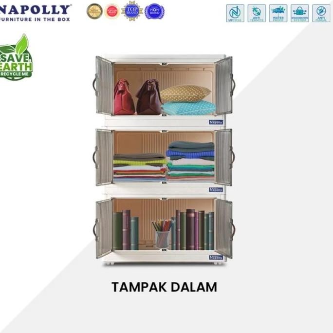 Stok Sj Lemari Lipat Plastik 3 Susun Napolly Polibox Roda/Rak 3 Ssn Serbaguna