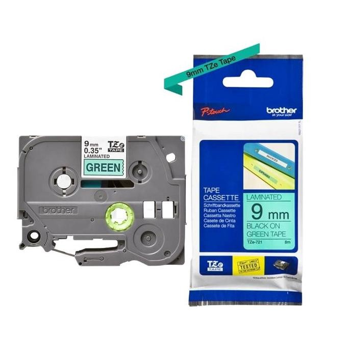 

Brother Ptouch Label Tape Tze-721 9Mm Black On Green Tze721 Resmi New Stok