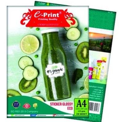 

new !!! STICKER GLOSSY ECO E-PRINT 135 GSM UKURAN A4 ISI 20 LEMBAR