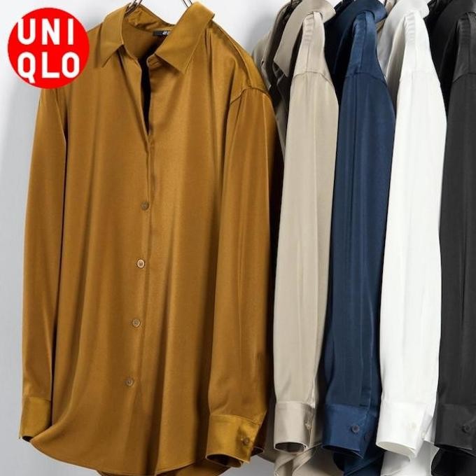 Kemeja Blouse Blus Satin Lengan Panjang Wanita UNIQLO ORIGINAL