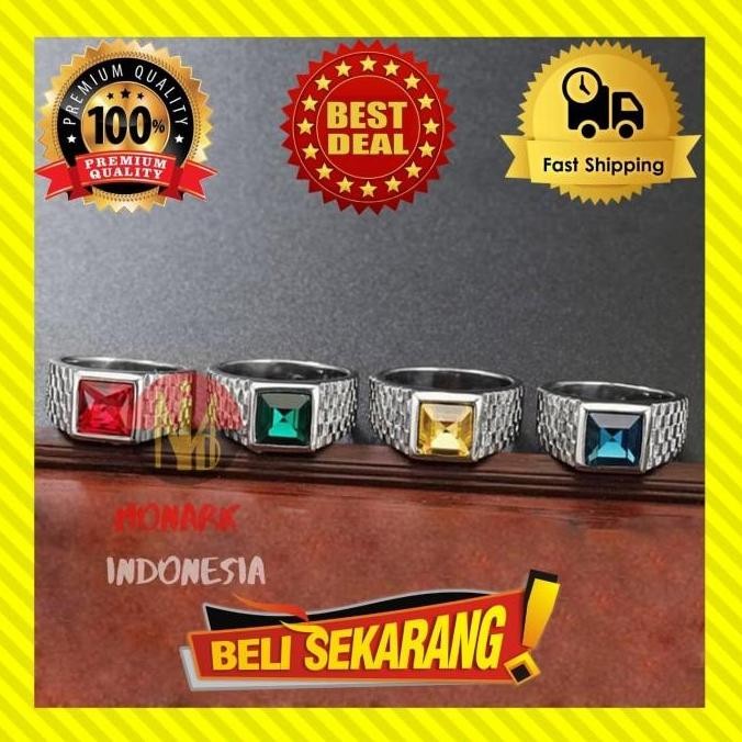 Termurah - Cincin Batu Akik Pria Red Ruby Zamrud Hijau Safir Biru Sapphire C75