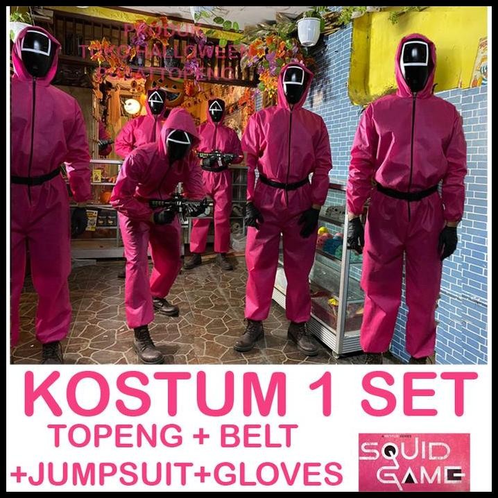 kostun halloween baju squid game satu set kostum penjaga guard