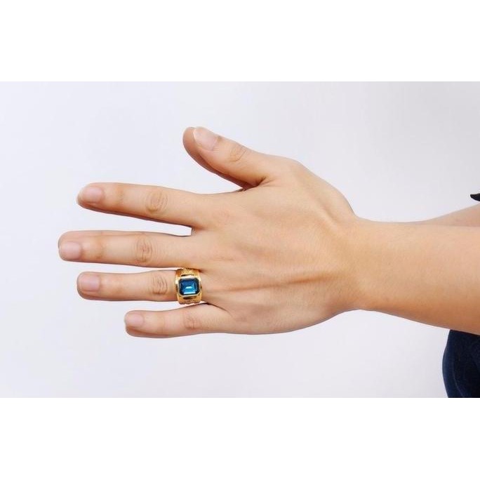 Tersedia - Cincin Pria Silver Batu Blue Perak Titanium Saphire Natural Topaz C44