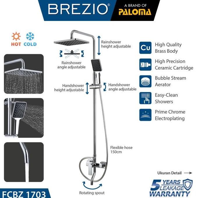 Tersedia BREZIO Shower Set Tiang Mandi FCBZ 1903 & FCBZ 1703 - Kran Air Panas Dingin Black