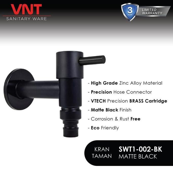 Tersedia Kran Air Taman VNT Stainless Hitam | SUS 304 Kran Engkol Mesin Cuci