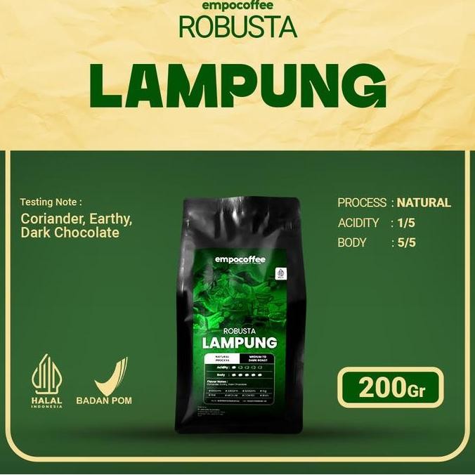 

READY KOPI ROBUSTA LAMPUNG TANGGAMUS 200GR - BIJI KOPI ESPRESSO SUMATRA PREMIUM