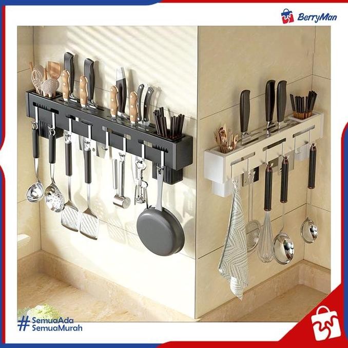 Diskon Rak Dapur Stainless Steel Tempel Dinding Multifungsi Tempat Pisau Sendok Garpu