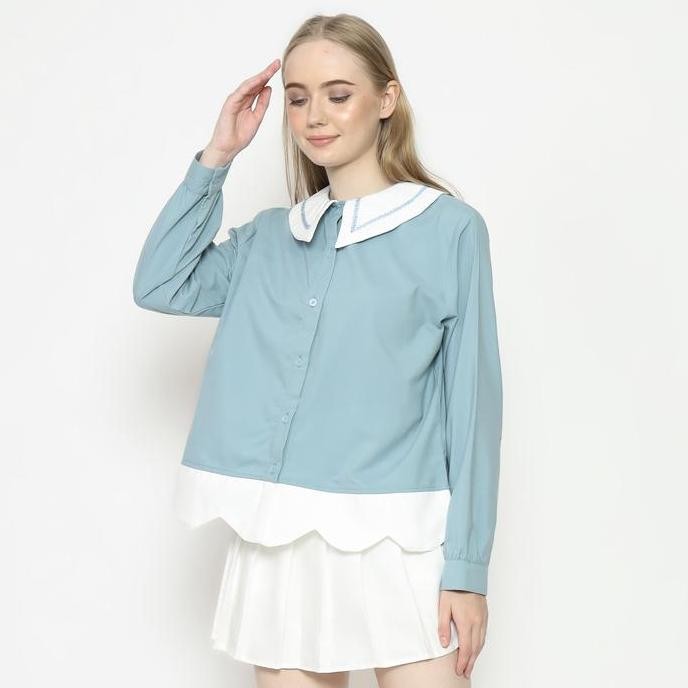 [ Senchi ] - Yumeko Two-Tone Shirt / Kemeja Halus Wanita Dua Warna / Atasan Kemeja Wanita Style Jepa