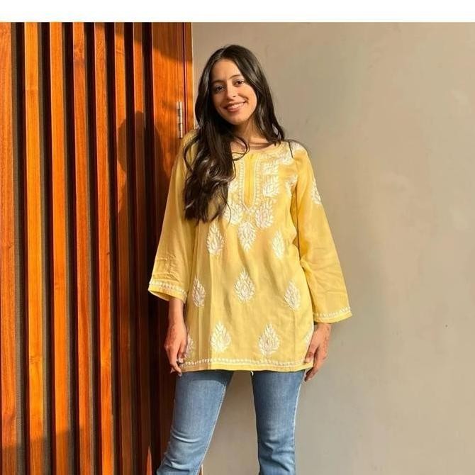 Laqueens Trigya yellow bordir kurti short baju India kurta remaja dewasa wanita perempuan kuning mus