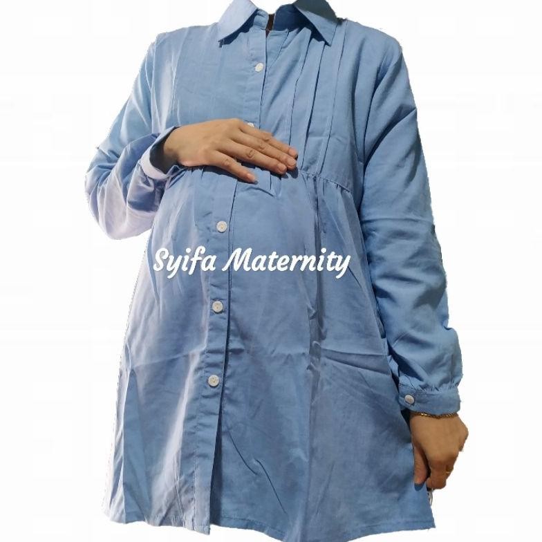 At109 Baju Hamil Kerja Kemeja Hamil Katun Lengan Panjang - Syifa Maternity