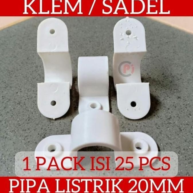 Isi 25 Pcs Klem Sadel Pipa Listrik Conduit 20Mm Clamp Biasa