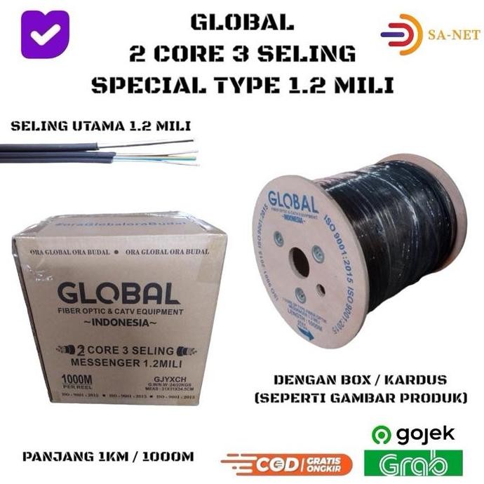 GLOBAL 2 CORE 3 SELING 1KM / 1000M - DROPCORE KABEL FO FIBER OPTIC ORIGINAL DAN TERPERCAYA