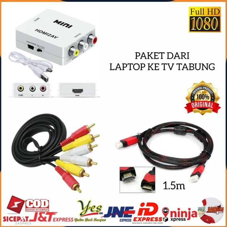 [COD] PAKET HDMI LENGKAP DARI LAPTOP STB PS3 KE TV TABUNG / CONVERTER HDMI TO AV RCA HDMI2AV ADAPTER
