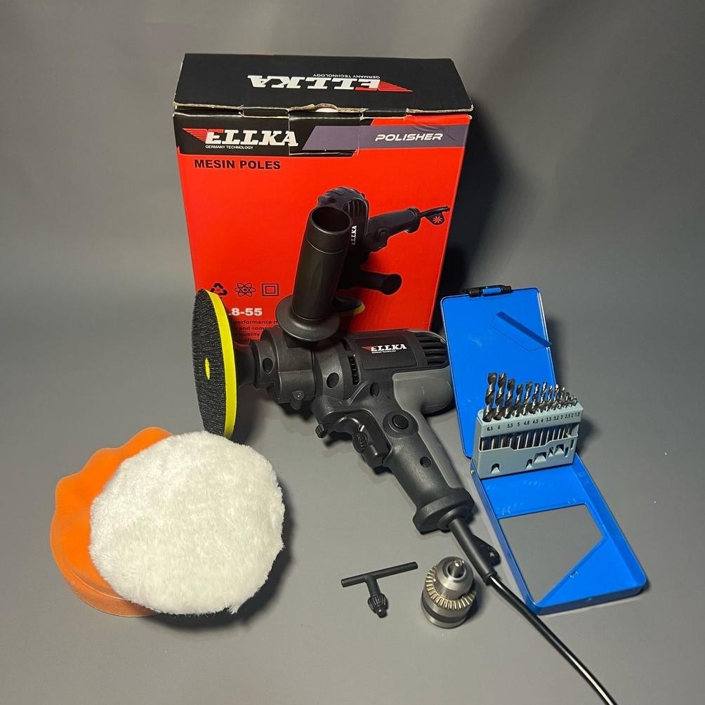 ELLKA Mesin Poles 2 fungsi mesin poles 5" mesin poles bisa jadi mesin bor dan free mata bor set 13 p
