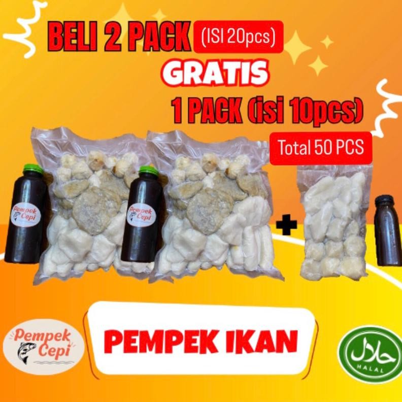 

Paket Promo Isi 20pcs + 20pcs + 10pcs Pempek Palembang Empek Pempek Ikan Mix / Campur Free Cuko Nugi