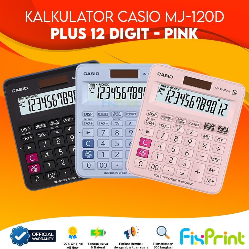 

Casio Kalkulator MJ 120D Calculator Desktop Check Correct Plus 12 Digit MJ-120D Cek Ulang Black Pink Light Blue Garansi Resmi RB2