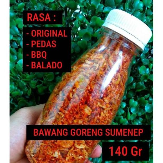 

Bawang Goreng Rasa Pedas , BBQ , Original , Balado Asli Sumenep Murni Tanpa Campuran 140gr Nugi