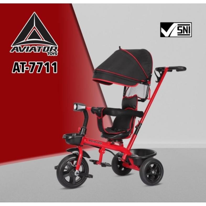 Terlaris Tricycle Aviator 7711 Mainan Sepeda Dorongan Anak Tiga 3 Roda Kanopi Musik