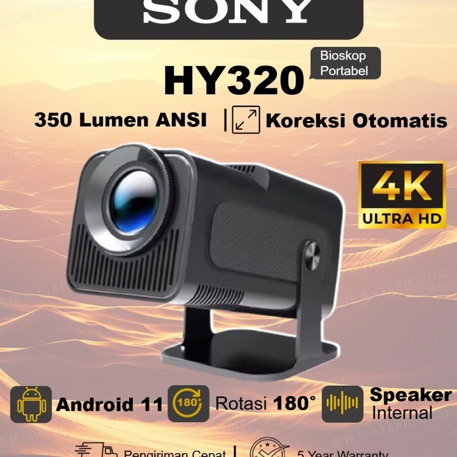 Proyektor Hy320 4K Uhd Android 11.0 10P Proyektor Mini Portabel Penyesuaian Rotasi Otomatis 180