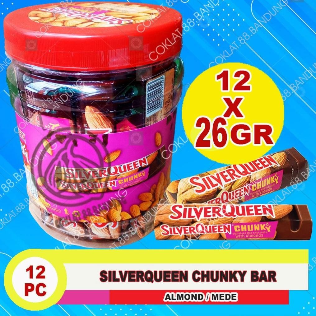 

SILVERQUEEN CHUNKY BAR 1 TOPLES 12 PCS X 26 GRAM ex 30gr, COKLAT SILVER QUEEN CHUNKY BAR MINI 26 gr Nugi