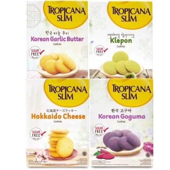 

Tropicana Slim Cookies Bebas Gula - Cheese / Garlic Butter / Korean Goguma / Klepon Nugi