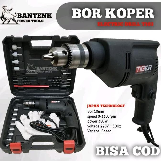 BOR LISTRIK TIGER T103 V.1 BOR BOLAK BALIK BOR TANGAN MESIN BOR BESI LAYU TEMBOK VARIABEL SPEED BOR 