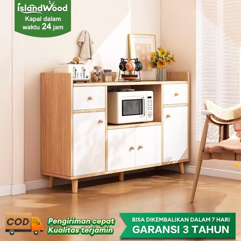 Lemari Dapur Rak Dapur Kayu Rak Oven Microwave Lemari Piring Rak Piring Tertutup Lemari Laci
