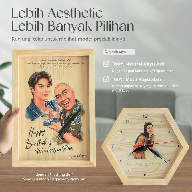 Kado Lukisan Foto Kayu Hadiah Ulang Tahun Wisuda Sketsa Wajah Estetik