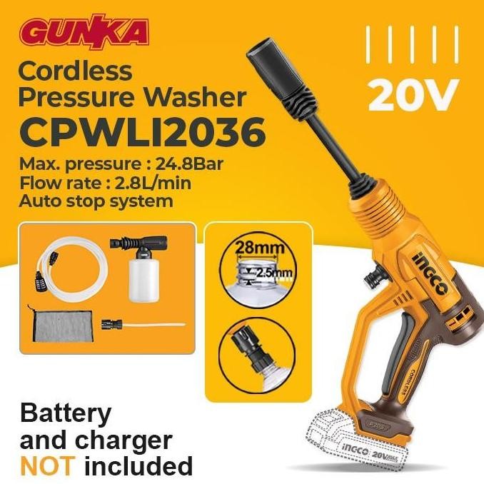 TERBARU - Jet Cleaner Cordless INGCO CPWLI20082 Unit Only Cuci Steam Mobil Motor