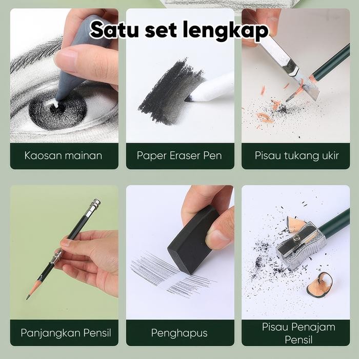 

BEST SELLER Giorgione Set Kuas Sketsa Sketch Brush Set Profesional Pensil Arang Penghapus G-101008