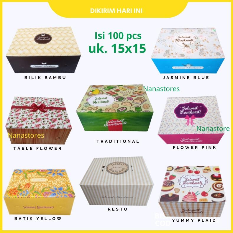 

100 Pcs Dus Kue Ukuran 15x15, Snack Box 15x15 Nugi