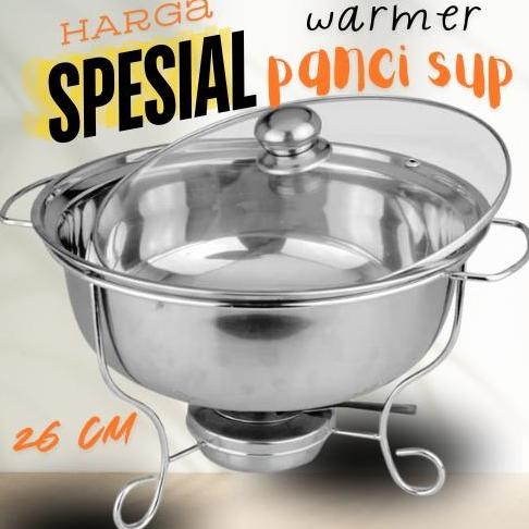 Panci Warmer Panci Soup Tempat Sayur Prasmanan Stainless Steel Tutup Kaca Kitchenware