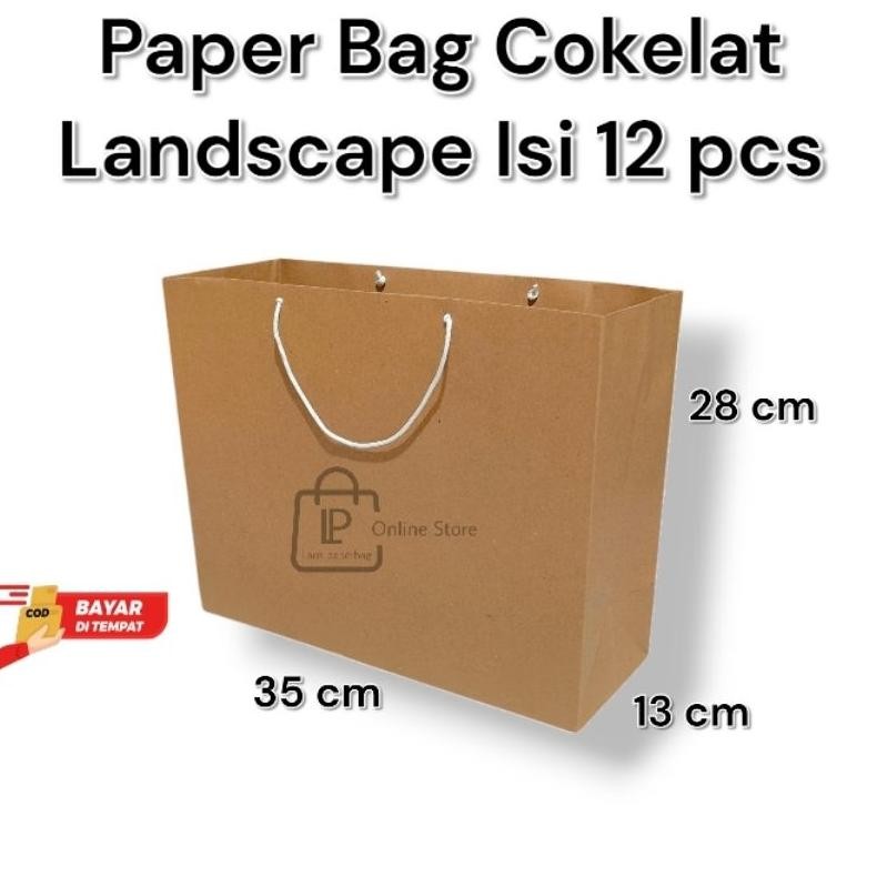 

Paper Bag Polos Coklat Besar Landscape Tali Kertas/Tali kur Lusinan Isi 12 pcs Ukuran 351328 cm Nugi