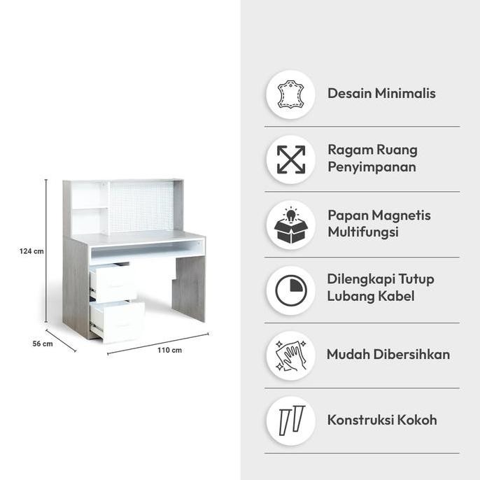 Informa Blaire Meja Belajar - Putih Study Desk Tempat Belajar Set Belajar Meja Kerja