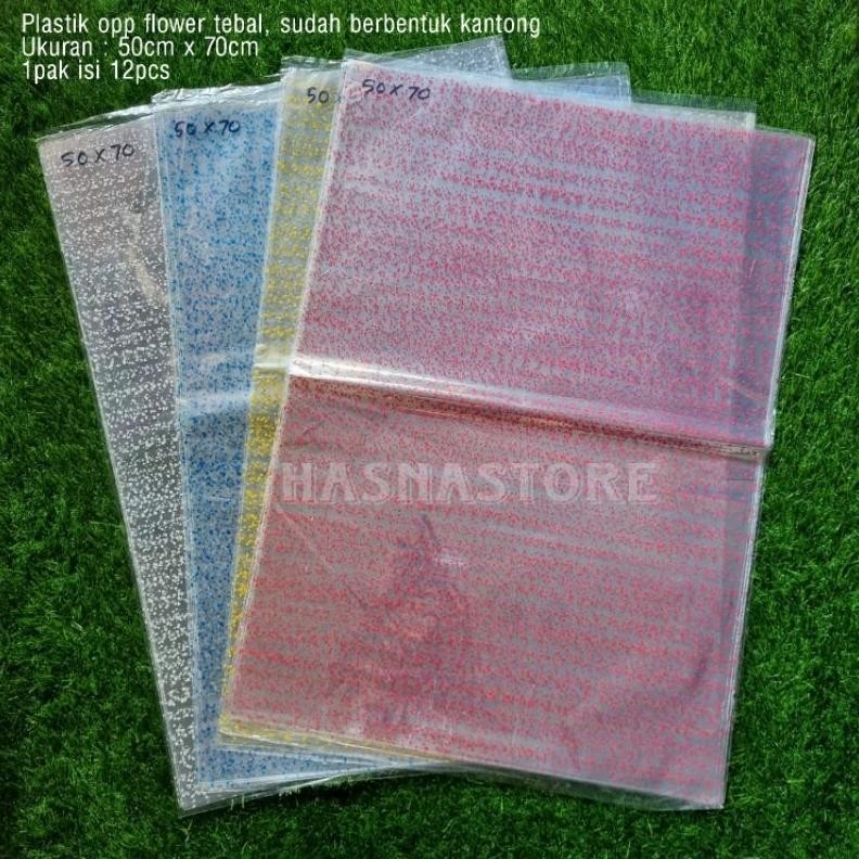 

Opp flower ukuran 50x70 plastik parcel plastik snack isi 12pcs Nugi