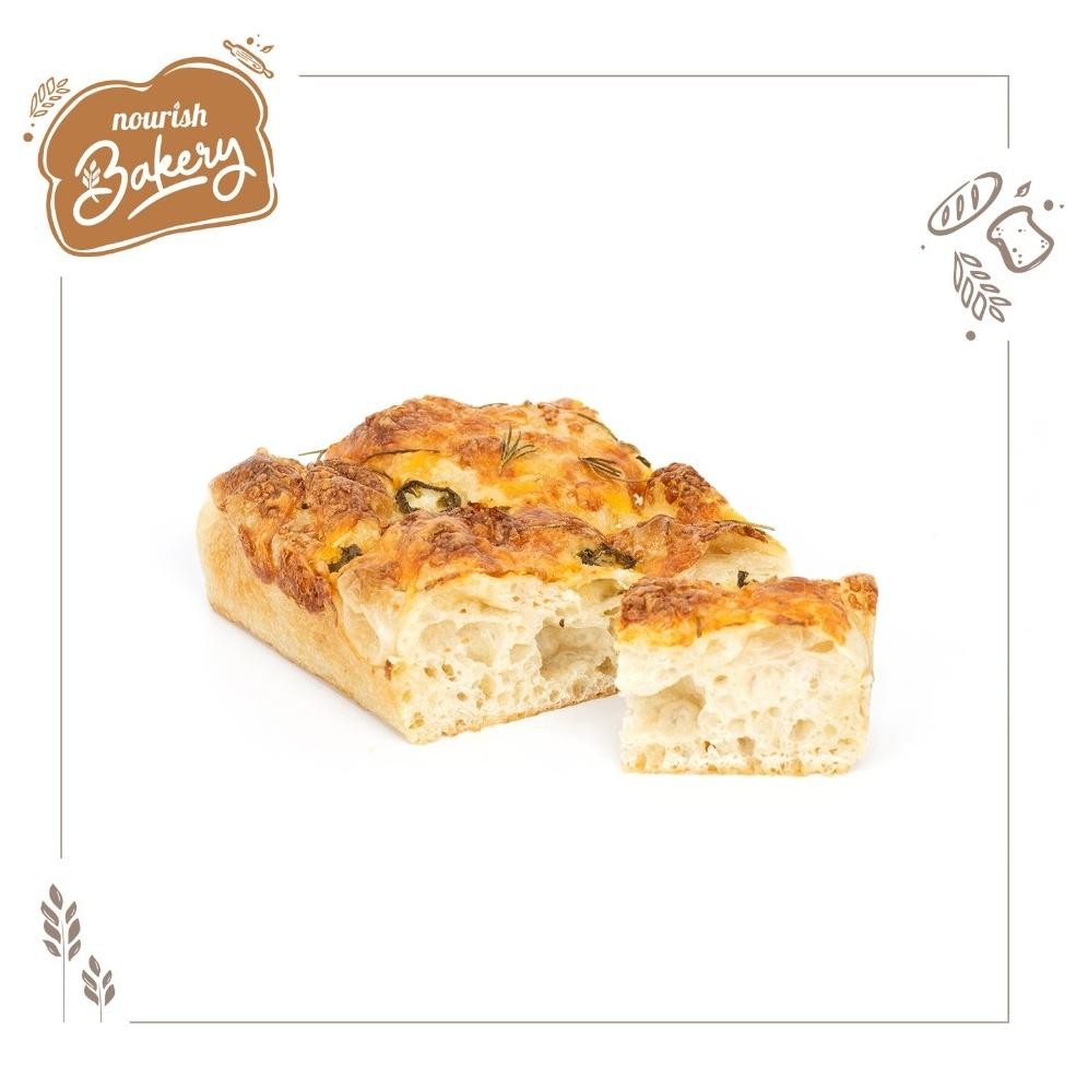 

Focaccia Triple Cheese Jalapeno - 100% Sourdough Focaccia Long Fermentation Slice Nugi