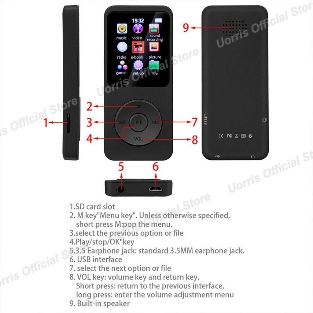 Uorris Mp4 Player Bluetooth Mp3 Mini Player Bluetooth Mp3 Bluetooth Speaker Free 32Gb Card Usb/Type 