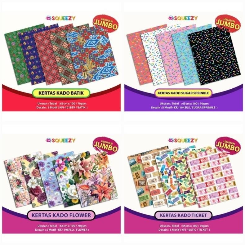 

[JUMBO] 1 PAK isi 50 Lembar Kertas Kado JUMBO BESAR Aneka Motif Karakter (65 cm x 100 cm/70 gsm) Nugi