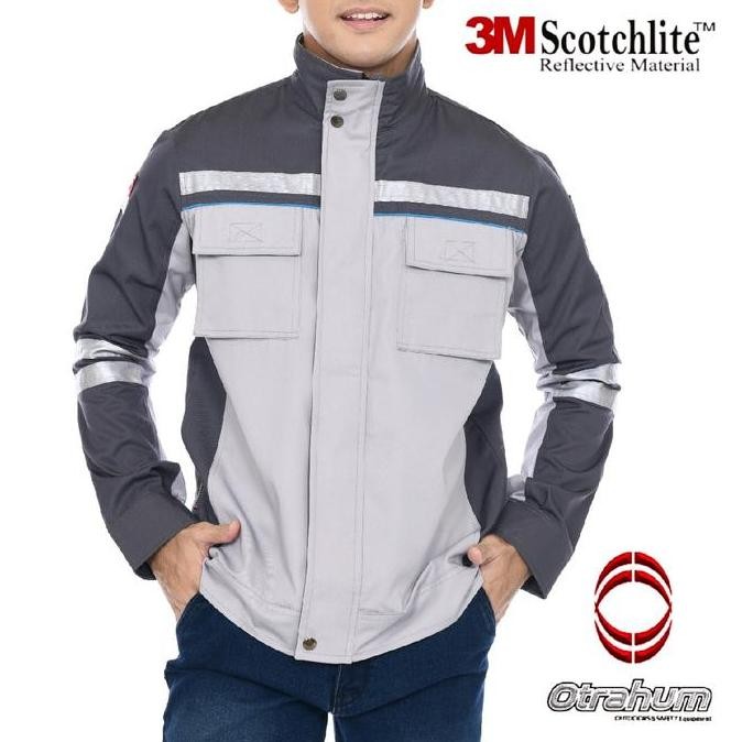 OTRAHUM Jaket Wearpack Safety Semi Resleting Front Zipper Abu Muda Reflective Skotlet Hivis 3M Scoth