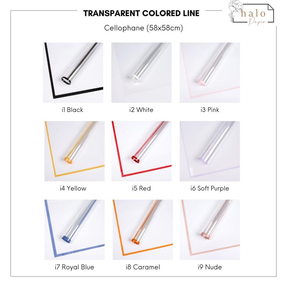 

(1 PACK = 20 LEMBAR) TRANSPARENT COLORED LINE - FLOWER WRAPPING PAPER CELLOPHANE TRANSPARENT COLORED LINE / CELLOPHANE BENING LIST Nugi