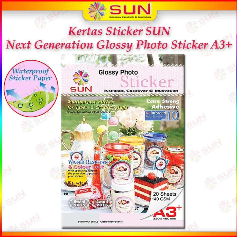 Baru Kertas Sticker A3+/A3 - SUN NG Glossy Photo Sticker 140 Gram, Foto Glossy Sticker ( Support pri