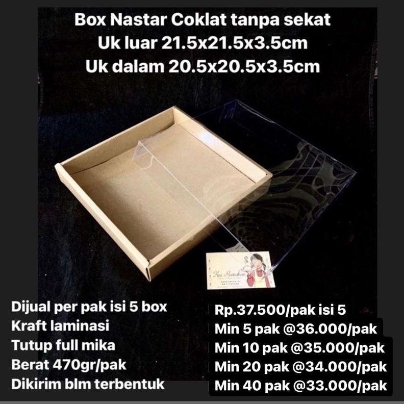 

Box Nastar Kraft Coklat tanpa sekat Uk luar 21.5x21.5x3.5cm isi 5/pak Nugi