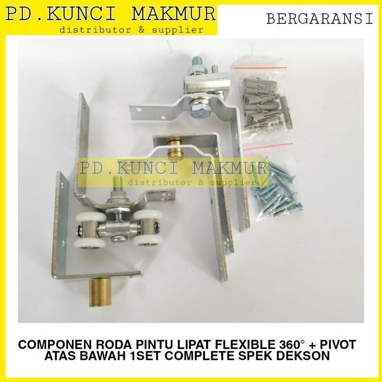 Terlaris Roda Pintu Lipat Premium Flexible Spek Dekson 1Set Complete Atas Bawah + Pivot Atas Bawah R