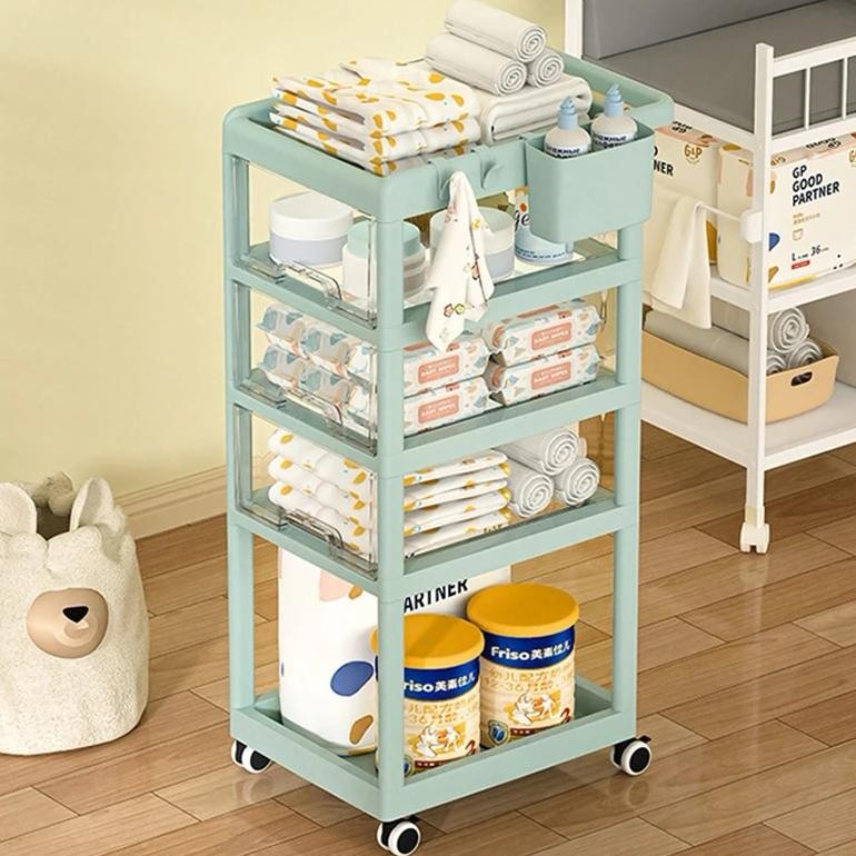 Terlaris Rak Troli Dorong Bayi Roda 4 Susun | Rak Penyimpanan Serbaguna | Lemari Dorong Bayi