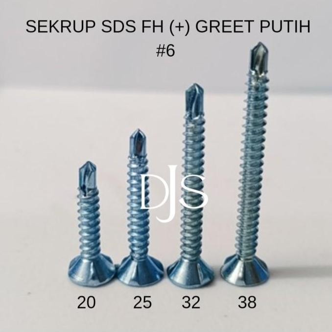 100PCS SDS FH (+) GREET PUTIH SEKRUP SDS FH (+) GRC #6 LION KALSI CARLSI DRILLING SCREW