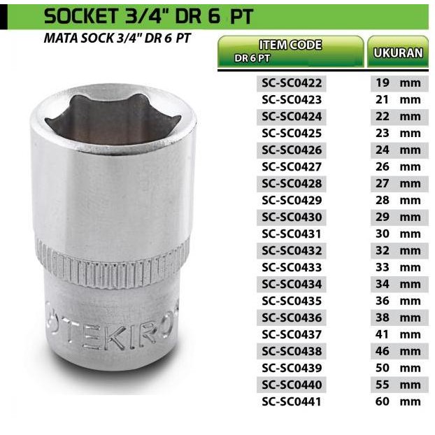 KUNCI SOK 36 MM TEKIRO 3/4" 6 PT MATA SOK 36 MM