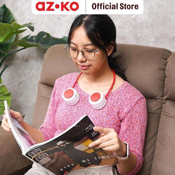 AZKO Apa Kipas Angin Leher Rechargeable 2 In 1 - Merah Portable Neck Fan Kipas Pundak Leher Travel F
