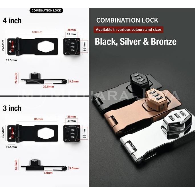 PLATO Gembok Overpal Grendel Kode Digit Kunci Pintu Lemari