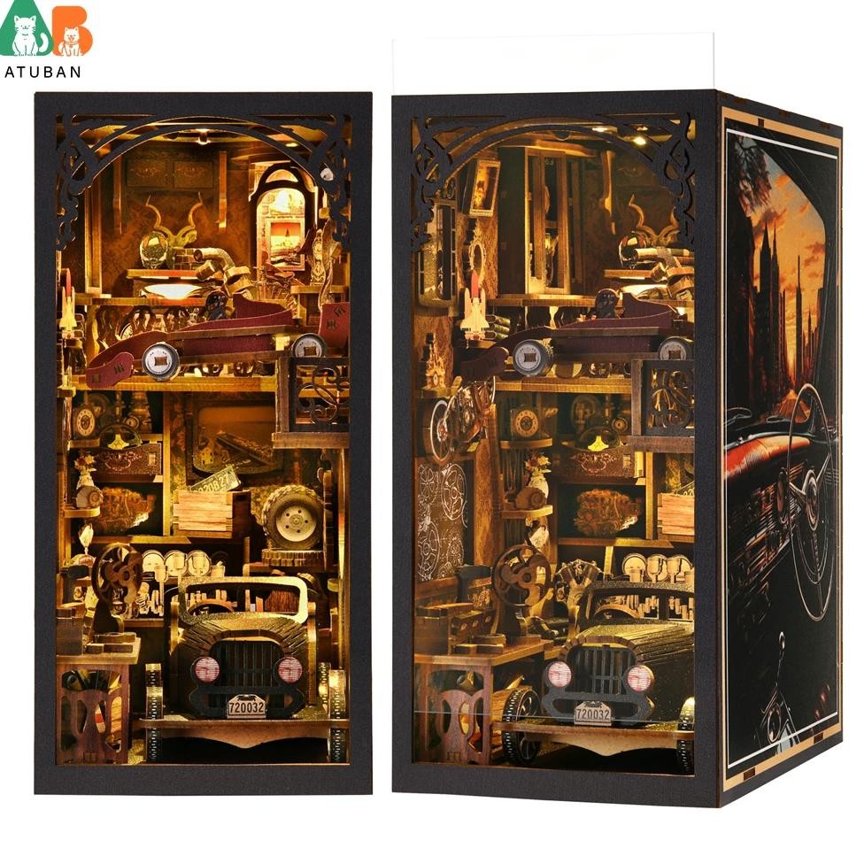 

(PO) ATUBAN Book Nook Kit Classic Car F1 DIY Wooden Puzzle Bookshelf Insert Decor Dollhouse Model Bookend Building Decoration Gifts