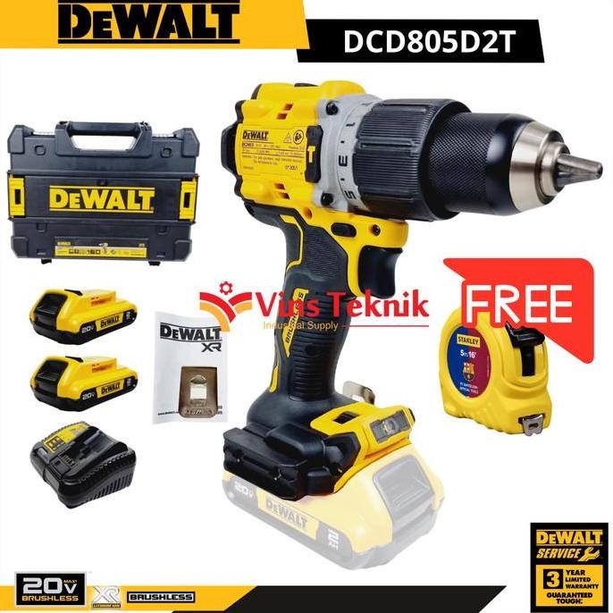 Bor Baterai Brushless Hammer Drill DCD805 DEWALT DCD805D2